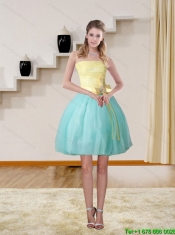 Multi Color Strapless High Low 2015 Cheap Dama Dresses with Bowknot