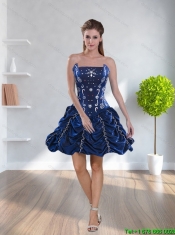 Navy Blue 2015 Christmas Party Dresses with Pick ups and Beading
