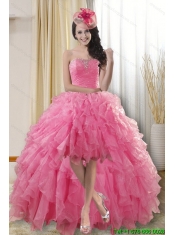 Pretty High Low Dama Dresses for Quinceanera with Ruffles and Beading