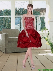 Wine Red Pretty Strapless 2015 Prom Dresses with Embroidery
