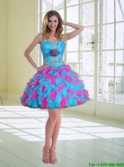 2015 Ball Gown Strapless Ruffled Junior Dresses with Hand Made Flower