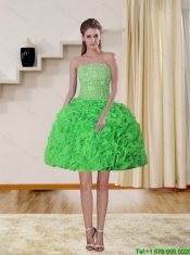 2015 Beautiful and Sexy Spring Green High Low Prom Dresses with Beading