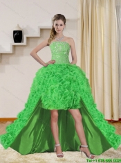 2015 Beautiful and Sexy Spring Green High Low Prom Dresses with Beading 2015 Beautiful and Sexy Spring Green High Low Prom Dresses with Beading