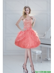 2015 Cheap and Puffy Sweetheart Watermelon Prom Dresses with Beading