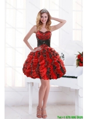 2015 Cheap Sweetheart Beading and Ruffles Prom Dresses with Appliques
