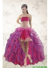 2015 Classical High Low Junior Dresses with Appliques and Ruffles