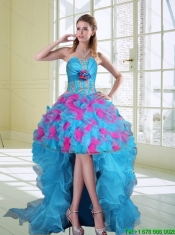 2015 High Low Sexy Strapless Ruffled Prom Dresses with Hand Made Flower 2015 High Low Sexy Strapless Ruffled Prom Dresses with Hand Made Flower