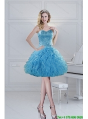 2015 Prefect Junior Dresses Baby Blue Beading Prom Dresses for Spring