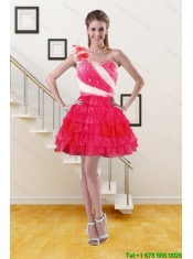 2015  Sexy One Shoulder Prom Gown with Ruffled Layers and Hand Made Flowerc