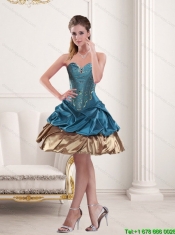 2015 Simple and Cheap Sweetheart Beading and Ruffles Prom Dresses in Teal and Brown