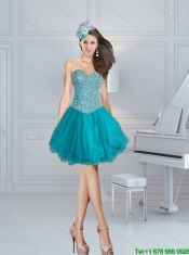 Affordable Teal High Low Sweetheart Beading Junior Prom Dresses for 2015