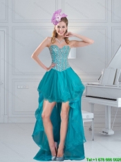 Affordable Teal High Low Sweetheart Beading Junior Prom Dresses for 2015