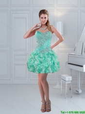 Apple Green Sweetheart Ruffled Beaded Beautiful Junior Dresses for 2015