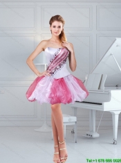 Cheap Multi Color Ruffled Strapless Prom Gown with Beading