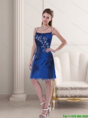 Cheap Spaghetti Straps Embroidery and Ruching Prom Dress in Royal Blue