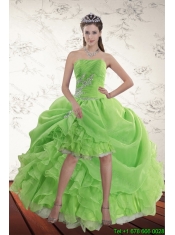 Cheap Spring Green High Low Prom Dresses with Ruffles and Beading