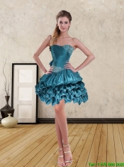 Cheap Teal Sweetheart Short Prom Dress with Ruffled Layers and Beading