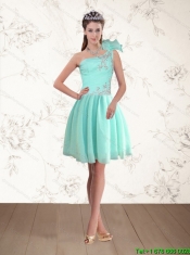 Discount and Sexy Apple Green One Shoulder Prom Dresses with Beading