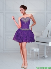 Eggplant Purple Beading Mini Length Junior Dresses with Ruffled Layers