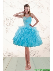 Fashionable Baby Blue Junior Dresses with Beading and Ruffles
