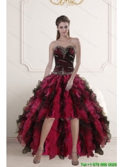High Low Sweetheart Multi Color Junior Dresses with Ruffles and Beading