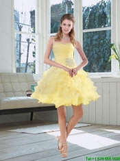 Light Yellow Sweetheart High Low Junior Prom Dress with Beading and Ruffled Layers