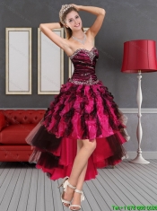 Multi Color High Low Sweetheart Junior Dresses with Beading and Ruffles