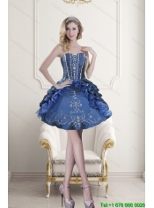 Popular Sweetheart Blue Embroidery and Beading Junior Dresses for 2015