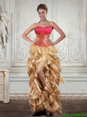 Unique Strapless Multi Color Junior Dresses with Beading and Embroidery