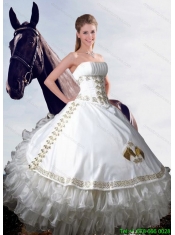 Beautiful Strapless Brush Train Beading White Quinceanera Dresses