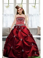 Adorable 2015 Strapless Wine Red Embroidery Little Girl Pageant Dresses