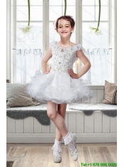 Exquisite Scoop White Flower Girl Dresses with Hand Made Flowers for 2015