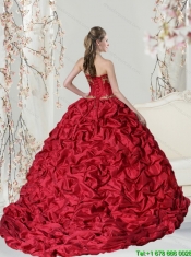 Wholesale Sweetheart 2015 Red Quinceanera Dress with Embroidery and Pick Ups