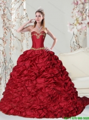 Wholesale Sweetheart 2015 Red Quinceanera Dress with Embroidery and Pick Ups