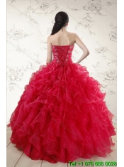 Classical Red 2015 Quince Dresses with Ruffles and Beading