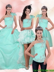 2015 Best Apple Green Quince Dress with Beading and Appliques