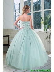 2015 Best Apple Green Strapless Sweet 15 Dresses with Beading