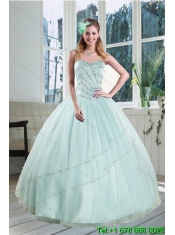 2015 Best Apple Green Strapless Sweet 15 Dresses with Beading