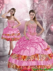 2015 Best Leopard Printed Sweetheart Quinceanera Dresses with Beading and Pick Ups