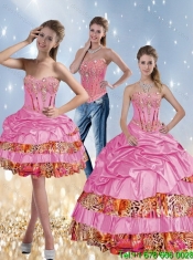 2015 Best Leopard Printed Sweetheart Quinceanera Dresses with Beading and Pick Ups