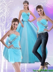 2015 Best Light Blue Quinceanera Dresses with Ruching and Appliques