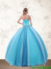 2015 Best Light Blue Quinceanera Dresses with Ruching and Appliques