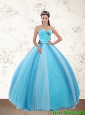 2015 Best Light Blue Quinceanera Dresses with Ruching and Appliques