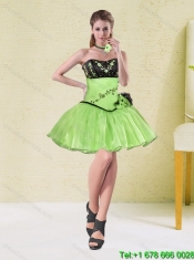 2015 Best Spring Green Strapless Quinceanera Dress with Embroidery and Pick-ups