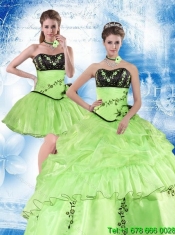 2015 Best Spring Green Strapless Quinceanera Dress with Embroidery and Pick-ups