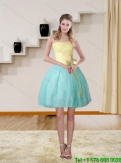 2015 Best Strapless Floor Length Multi Color Quinceanera Gown with Bowknot