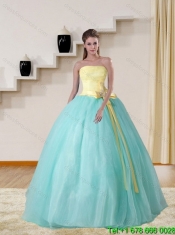 2015 Best Strapless Floor Length Multi Color Quinceanera Gown with Bowknot