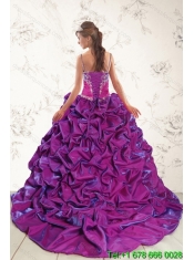 2015 Best Sweep Train Multi Color Quince Dresses with Embroidery