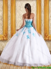 2015 Best Sweetheart Floor Length Quinceanera Dress in White and Blue