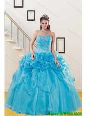 2015 Best Teal Quince Gown with Embroidery and Pick Ups